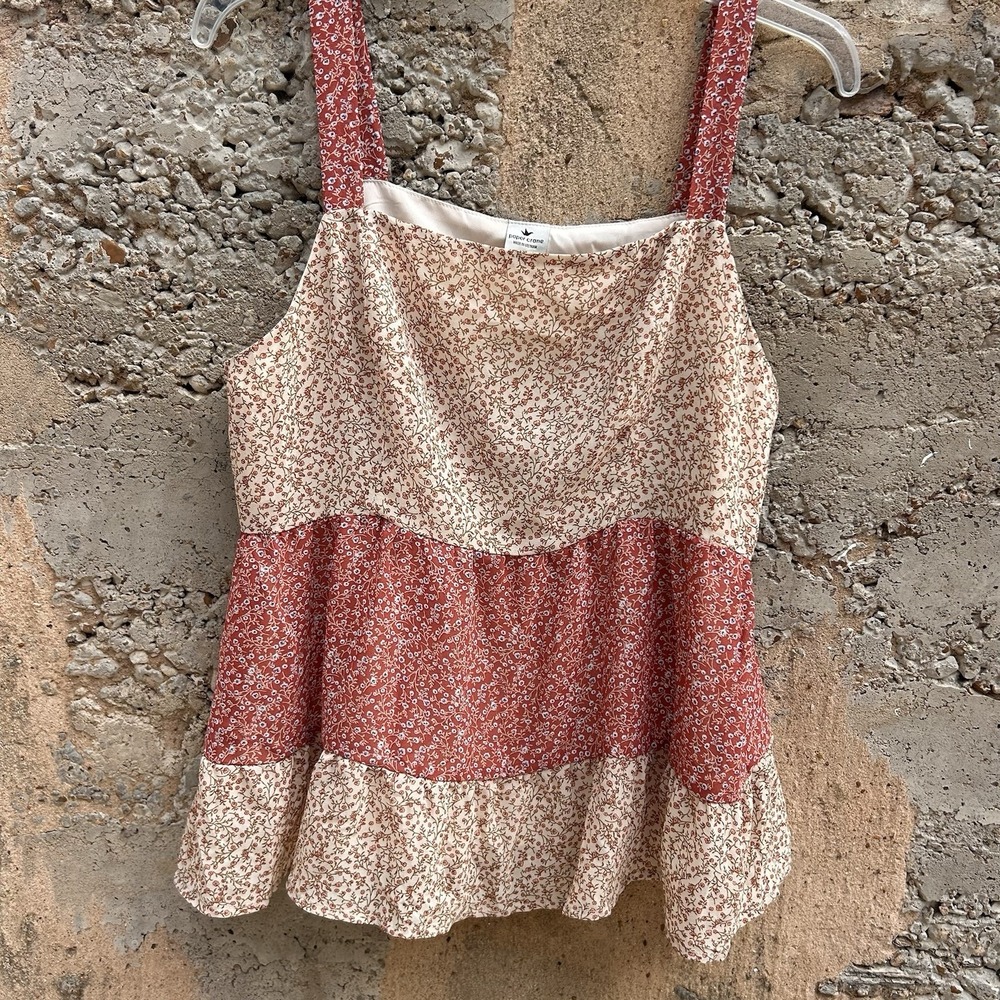 Paper Crane Women's Floral Peplum Tank Top Size Large Boho Cottagecore Orange